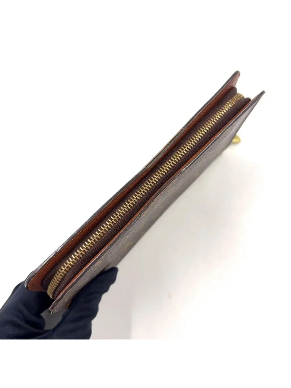 Louis Vuitton Porto Monnaie Zip Monogram Leather Brown Round Zippy Wallet Gold